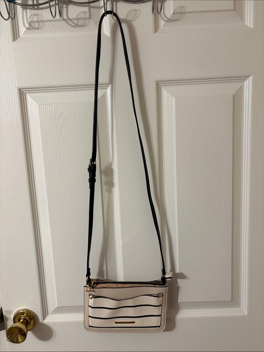 Aldo Cream Crossbody Bag with Black Strap and Trim